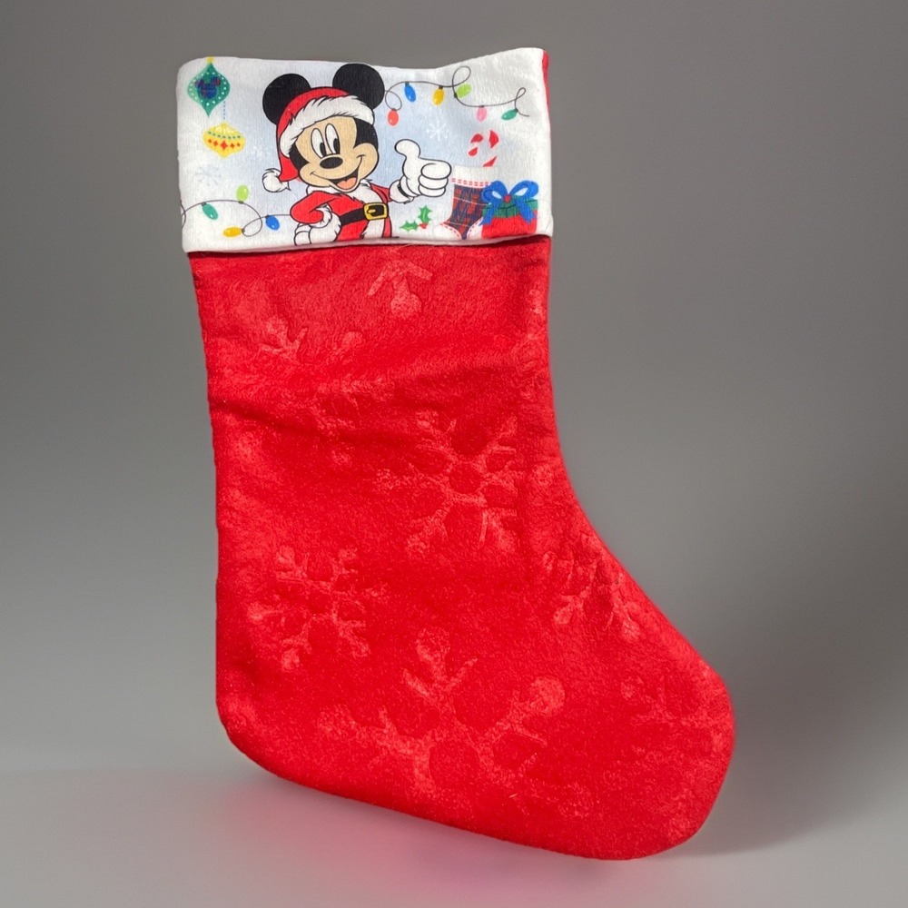 Disney Christmas Stocking Mickey Mouse Red‎ & White 15 1/2 x 9 inches